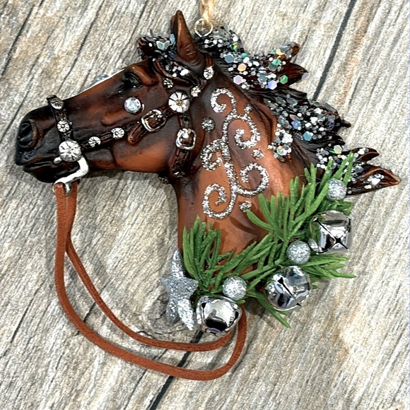 Holiday Horses: “Sleigh Bells" design. Decorated horse Christmas ornament - Picture 1 of 12